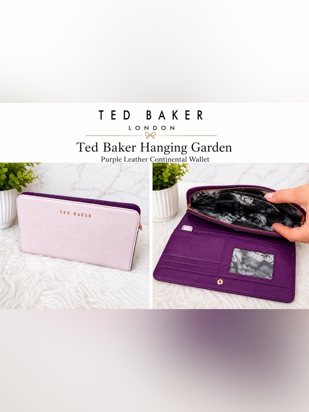 Ted Baker Leather Hanging Garden Continental Wallet Lavender & Purple BEAUTIFUL!